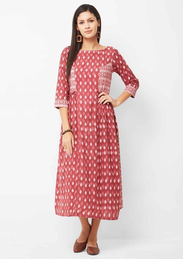 Maroon Printed Cotton Dress