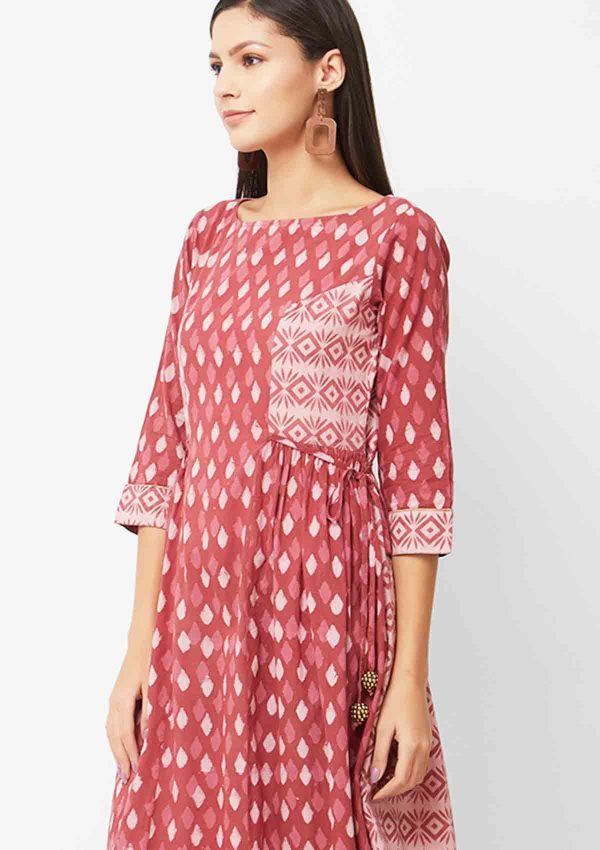 Maroon Printed Cotton Dress