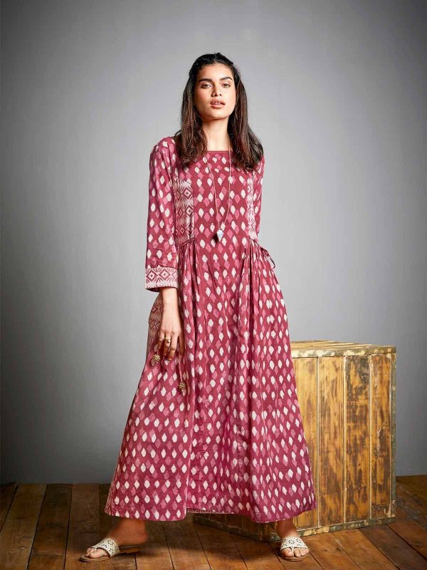 Maroon Printed Cotton Dress