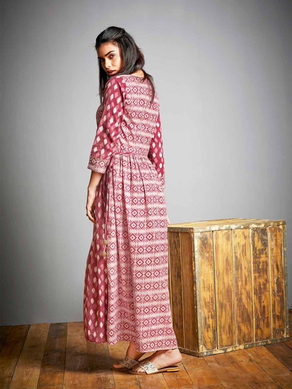 Maroon Printed Cotton Dress